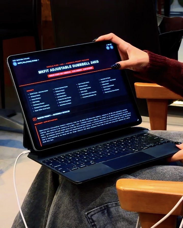 Profissional revisando o planejamento de conteúdo de um cliente no tablet